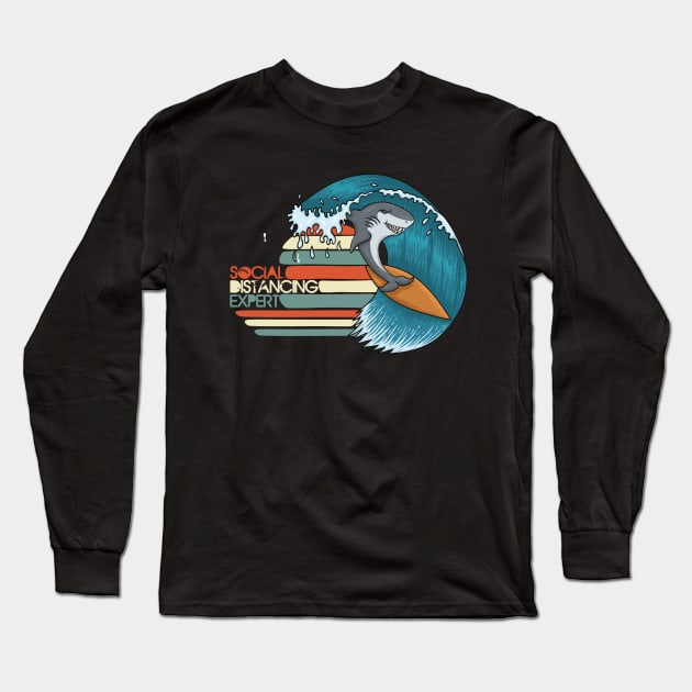 Social Distancing Expert - SURFER SHARK Long Sleeve T-Shirt by Pannolinno